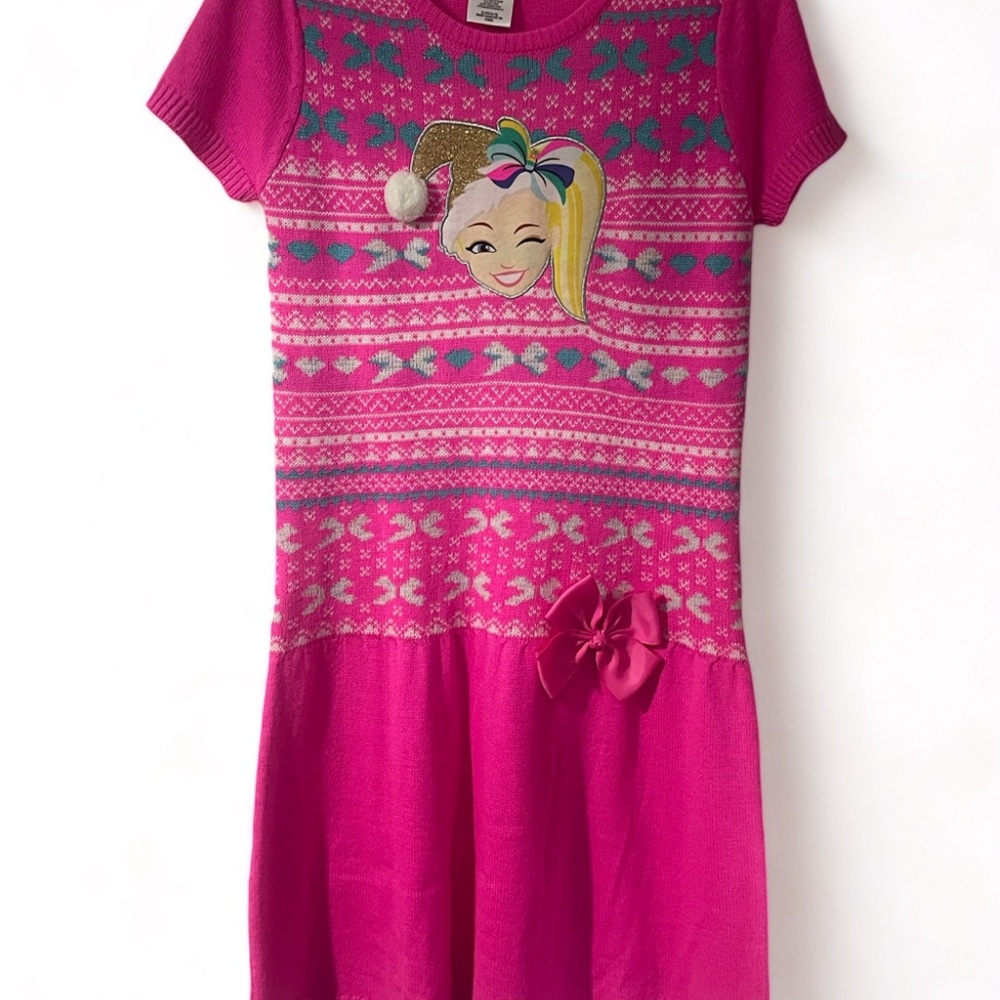 nickelodeon JoJo Siwa Girls Pink Short Sleeve Bow Sweater Dress Size XL/XG14-16 - Picture 6 of 13